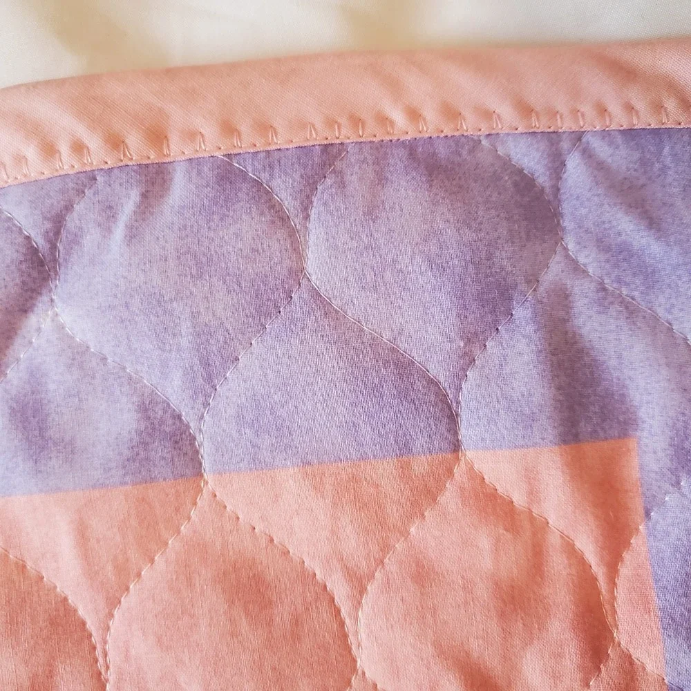 VTG Handmade Baby Quilted‎ Blanket Pastel Bears & Hearts Vintage